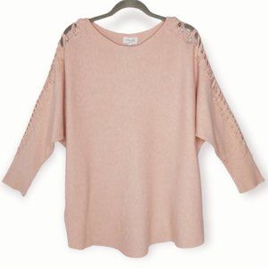 NWT Siren Lily Batwing Sweater Size 2X Nude Pink Lace Pearl Sleeve